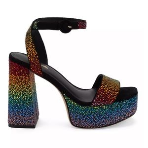 NWOB Larroudé Dolly Crystal Platform Ankle-Strap Sandals - Sz 9